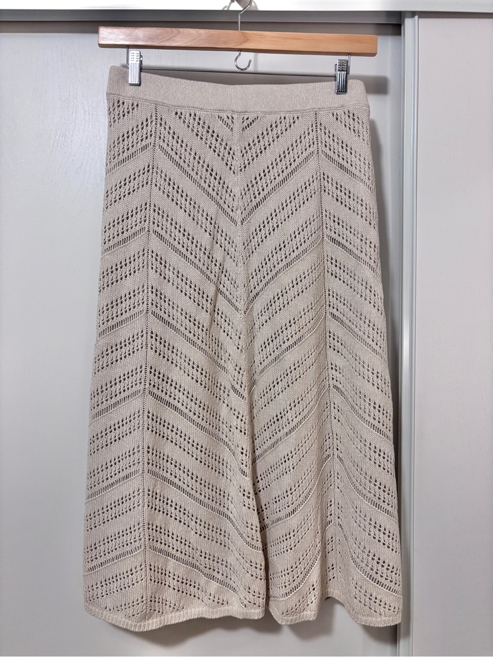 Coastal Maxi Skirt Size XL Boho Chic Crochet Open Knit Old Money Comfy Lined - Picture 1 of 7